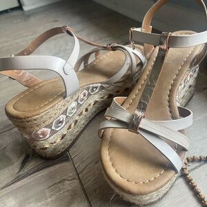 Gold & Beige Wedge Sandals